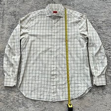 ISAIA Napoli Cotton Button Up Shirt Men 17 1/2 44 M Spread Collar Check Italy
