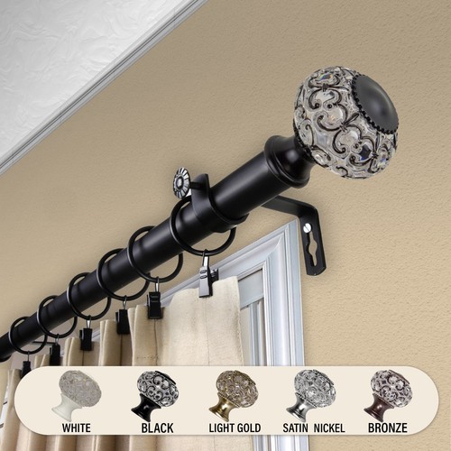 Roy 1" Curtain Rod Adjustable Drapery Rod 28-240" (5 sizes, 5 colors) - Picture 3 of 11