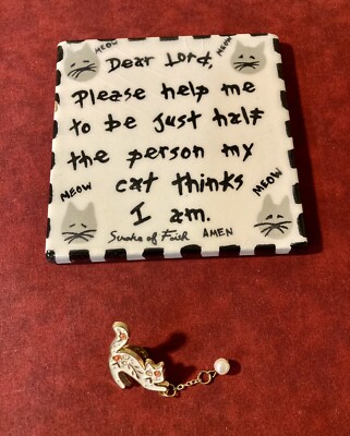 Cat Lovers Stroke Of Faith Coaster & Cat Pendant