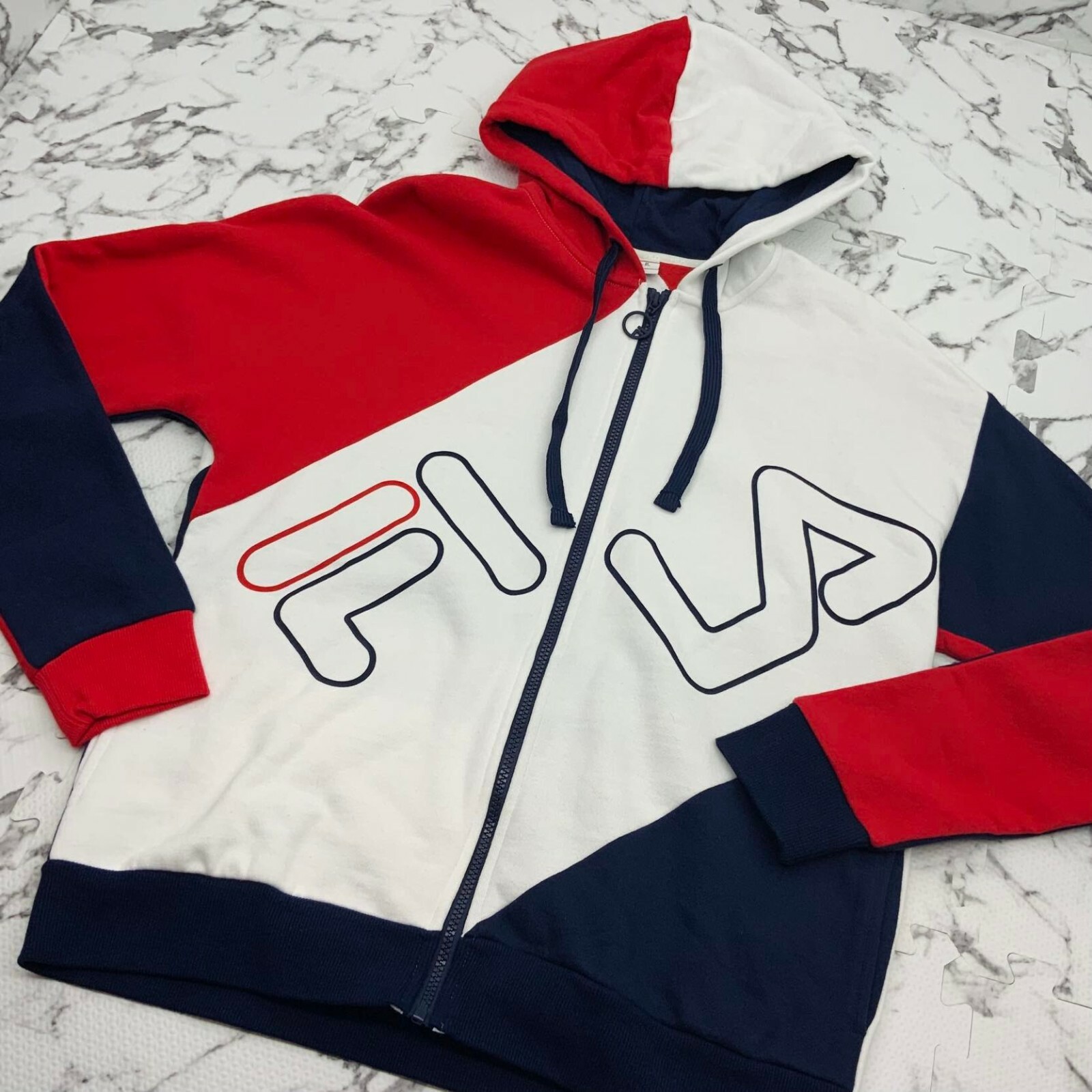 Felpa con cappuccio e zip intera uomo Fila rosso bianco navy