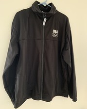 USA Olympic Committee Mens Warm Up Jacket Full Zip Made In USA Black Size Large