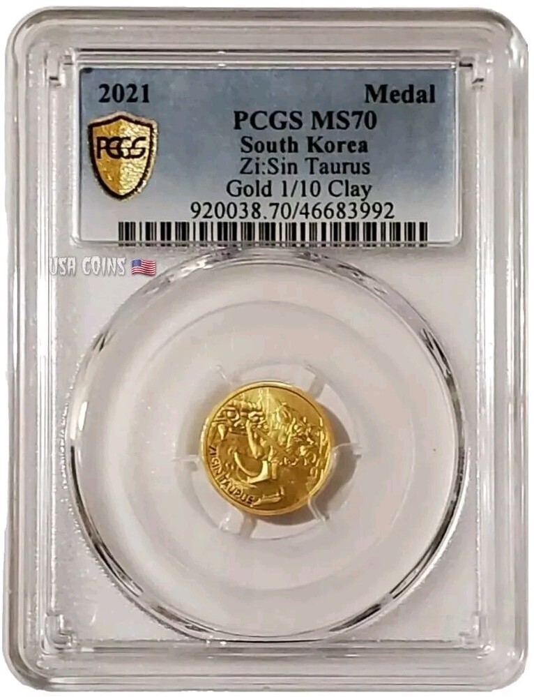 2021 1/10 Oz GOLD 1/10 Clay South Korea ZI:SIN TAURUS PCGS MS70