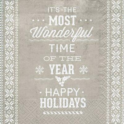JAHRESWECHSEL SPRUCH BORTE VINTAGE / 3 LOSE SERVIETTEN 33 X 33 / HAPPY HOLIDAYS
