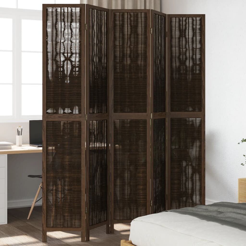vidaXL Room Divider 5 Panels Dark Brown Solid Wood Paulownia for sale