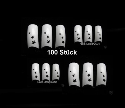 Exclusiv Design: 100er Box Frenchtips ''Sterne'' schneeweiss einzigartiges Design