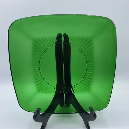 Vintage Anchor Hocking Charm Forest Green Luncheon Square Plate 8.25" MCM