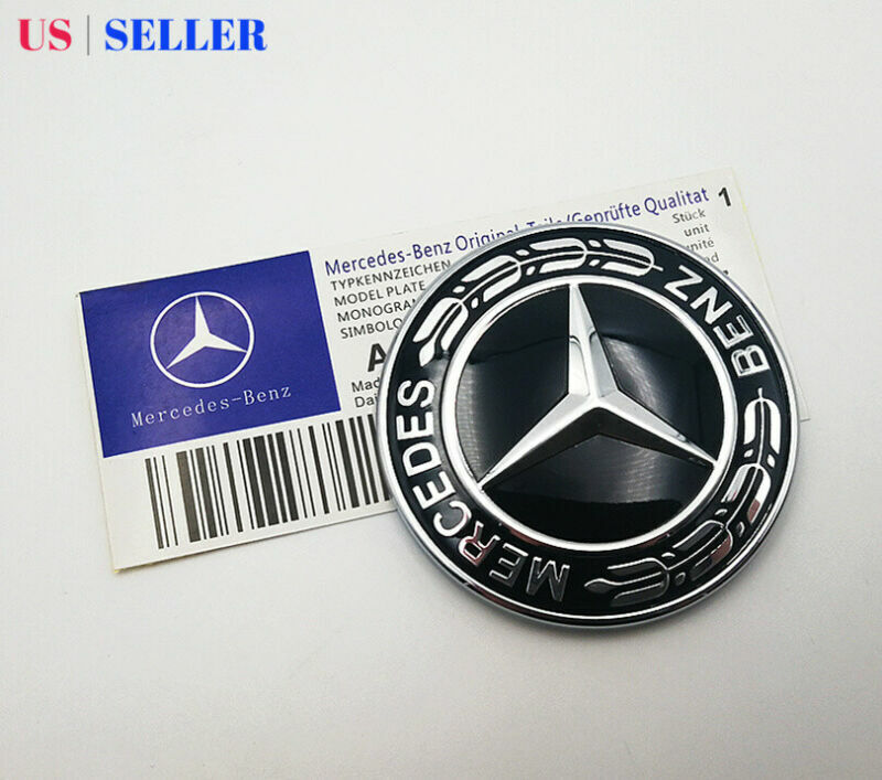 Hood Emblem Classic Black Front Flat Laurel Wreath Adhesive Badge Mercedes Benz