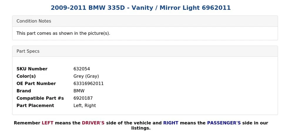 2009-2011 BMW 335D - Vanity / Mirror Light 6962011 - Image 4 of 4