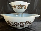 Vintage Pyrex Golden Grapes Chip and Dip Delphite Blue Bowl