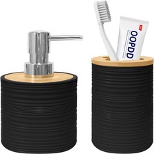 2 PCS Bathroom Accessories Set, Black Soap Dispenser and Toothbrush Holder