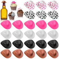 Yuronam 30 Pcs Plastic Mini Western Cowboy Cowgirl Hats Small, Multi Color