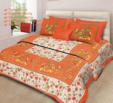 Jaipuri Floral Printed Cotton Double Bed Sheet With 2 Pillow Cover 90x100