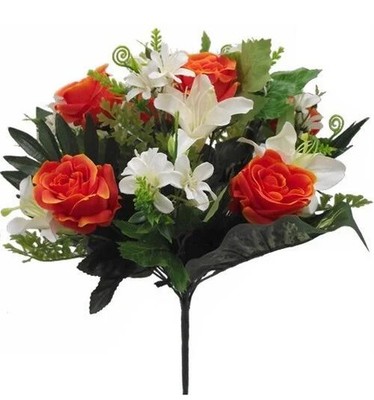 Kunstblumen - 40 cm Rosen- & Lilienstrauß orange / elfenbein