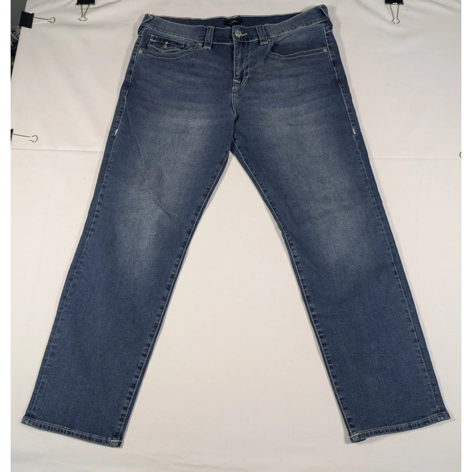 True Religion Jeans Mens 34 Blue Ricki Relaxed Straight Medium Wash Horseshoe