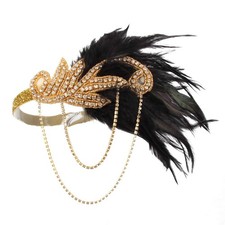 1920s Flapper Headband Roaring Vintage Feather Headpiece Gold Bling...