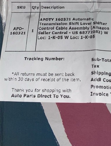 APDTY 160321 Automatic Transmission Shift Lever Shifter Control Cable Assembly - Picture 1 of 5