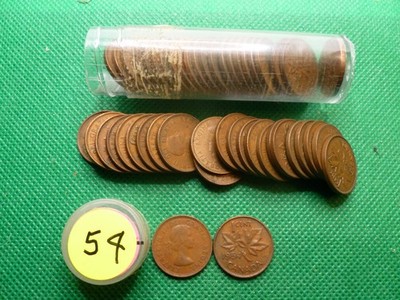 1954   Canadian Small Cent Roll   50 Coins  Queen Elizabeth ll  #M22