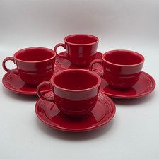 Set of 4 Fiesta Scarlet Red Tea Cups & Saucers Homer Laughlin USA