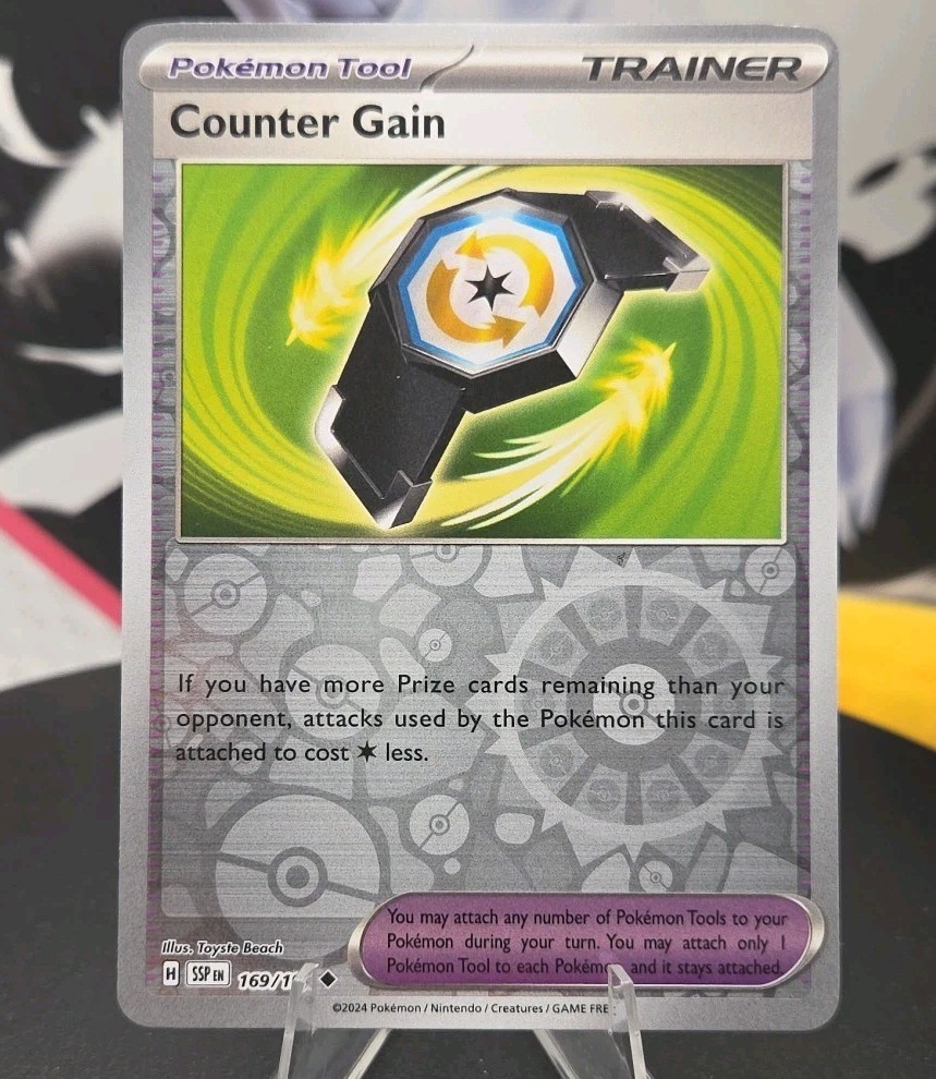 Counter Gain 169/191 Sv08: Surging Sparks Reverse Holo - Pokemon - Free Ship