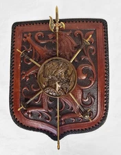 13" Vintage Miniature Sword Wall Plaque w 4 swords and halbert,  Toledo Spain