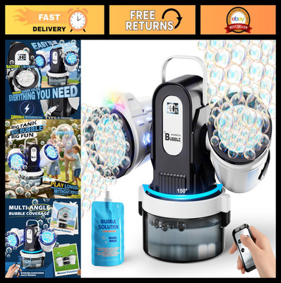 Dual-Engine Bubble Machine with RGB Lights, Remote Control, Rechargeable, 700mL