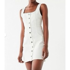 URBAN OUTFITTERS White Denim Button Front Square Neck Mini Dress Womens 10