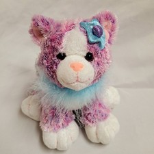 RARE Animal Alley Purple Cat Plush Toys R Us 2000 Y2K Beanie Flower Boa Kitty 8"