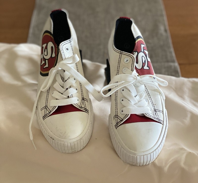 San Francisco 49ers NFL White Lace-Up Sneakers Shoes Size 7 Red/Gold/Black