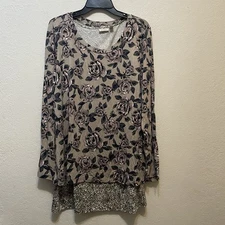 LOGO Lounge by Lori Goldstein Tunic Top Size XL Pink Floral Two Layers Jersey