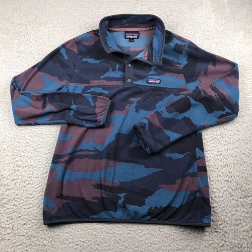 Patagonia Micro D Snap-T Fleece Pullover Womens L Kansas Sky Blue Camo Sweater