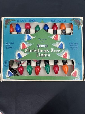  VTG 1950 s Amico Electric Christmas Tree Lights 15 Indoor ~ TESTED WORKING MCM