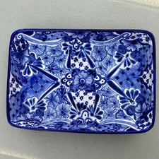 Mexican Talavera Blue & White Rectangular Baker 14¼×10×2⅜″ Lead-Free 2000s VTG