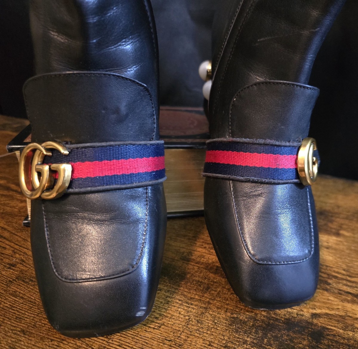 Black Vintage Gucci Ankle Boots Size 5.5 Square Toe | eBay