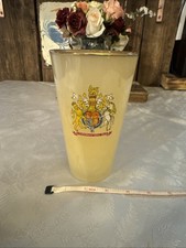 Vintage 1953 Queen Elizabeth II Coronation Frosted Yellow Glass Tumbler Gold Rim
