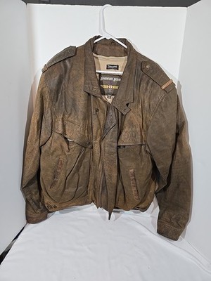 Vintage 80's Leather Jacket Flight Bomber Maverick Top Gun Distressed Brown XL