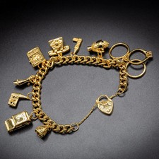 Women 9ct Gold Britain Chunky Charm Bracelet (8 Inches Long & 63g Weight)- GF