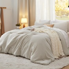 Bedsure Queen Size Comforter Set, Beige Soft Prewashed Bedding for All Seaso...