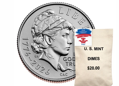 Semiquincentennial Dime 2026 2 Rolls (P)&(D)- Emerging Liberty Presale