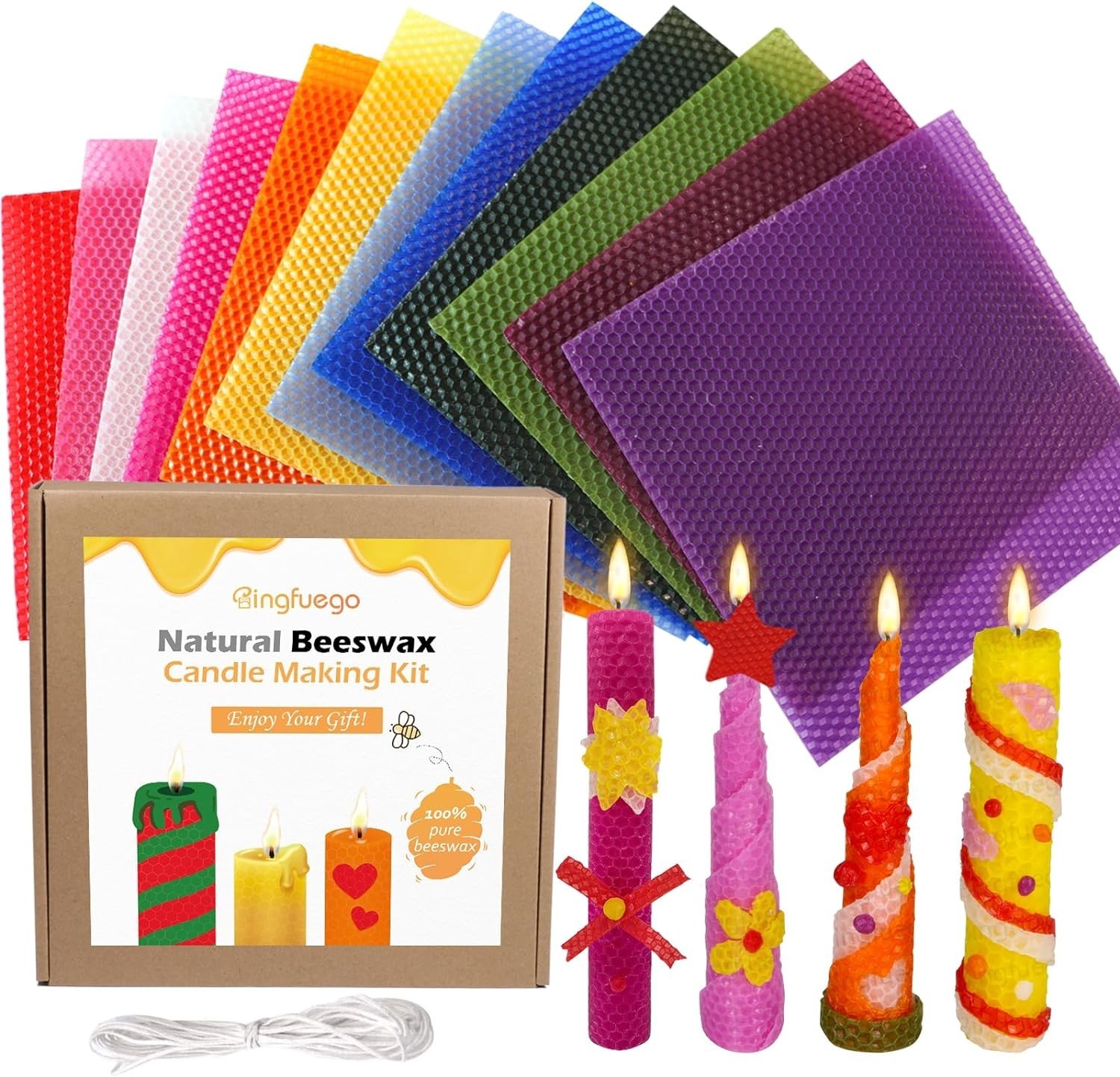 Beeswax Candle Making Kit for Kids - 12 Pack 8x8 Inch Beeswa