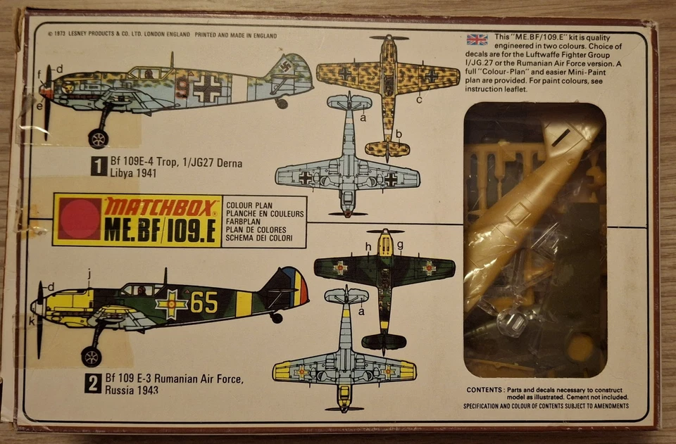 MESSERSCHMITT BF109.E 1:72 MATCHBOX Kit di montaggio - Immagine 2 di 4