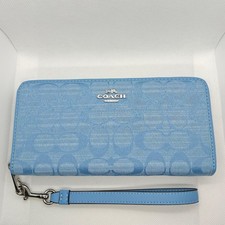 Coach CH369 Signature Zip-Around Long Wallet Light Blue Denim Unused