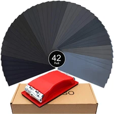 WELLGO Sanding Block with 42 Pcs Sandpapers Wet Dry 120 to 3000 Assorted Grits S