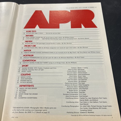 Car And Driver Magazine April, 1974 - Imagen 2 de 9