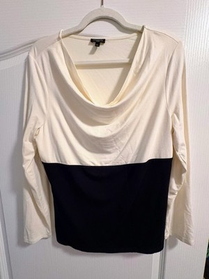 Talbots Women s Cream And Black Scoop Neck Top Size Large Petite