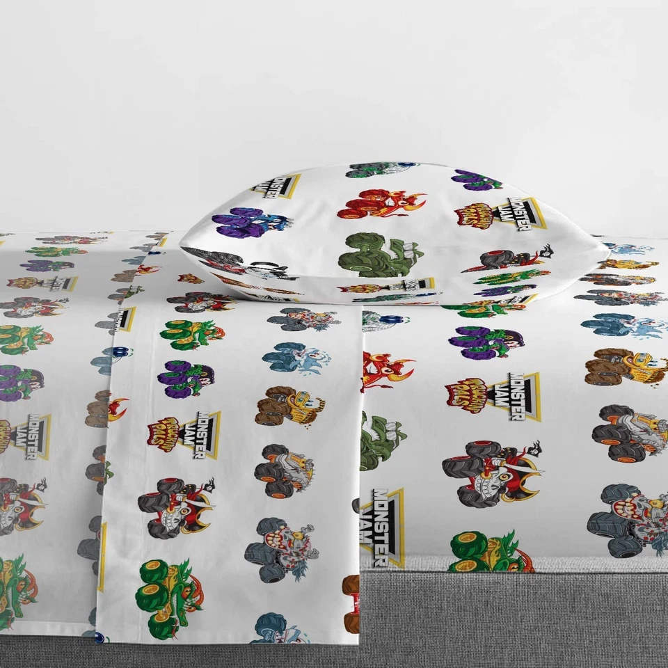 Jay Franco Monster Jam Truckin' Pals Juego de cama de 4 piezas para niños pequeños - Incluye... Foto 4 de 4