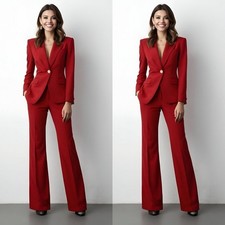 Red Women Suits Formal Office Wedding Party Wear Ladies Outfit 2Pcs Blazers