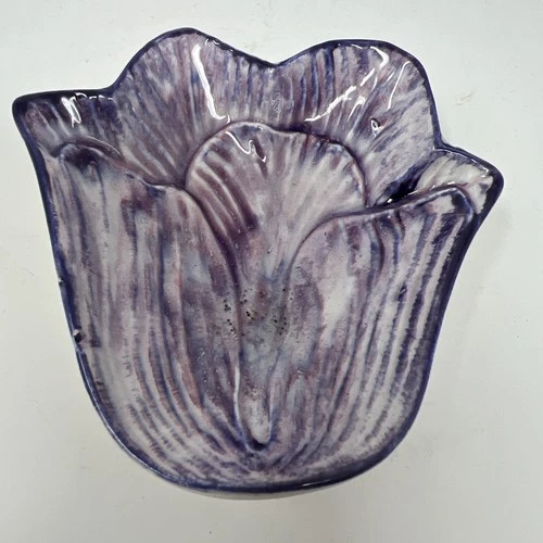 Vintage Stangl Pottery Purple Tulip Tea Bag Holder Trinket, Jewelry & Ring Dish