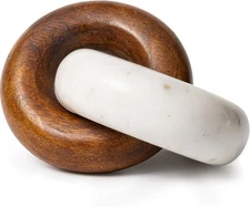 Cork & Mill Marble and Wood Knot Decor - Decorative Object for Shelves, White 