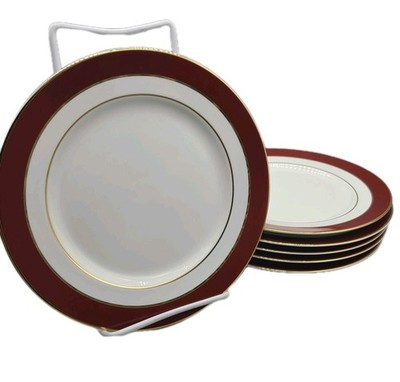 Ralph Lauren Southport Cabernet red/ gold set (6) salad plates Vintage NEW
