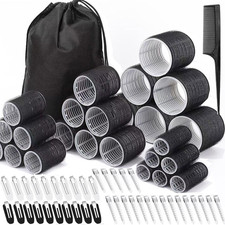 Hair Rollers Set 24 Pcs 4 Sizes Self Grip with 40 Clips Storage Bag for Women